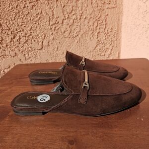 Calvin Klein Brown Doll Faux Suede Slip-On Mules Loafers Size 9.5